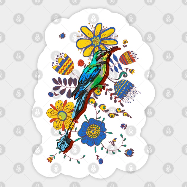 Bird and Flowers Sticker by Olga Berlet